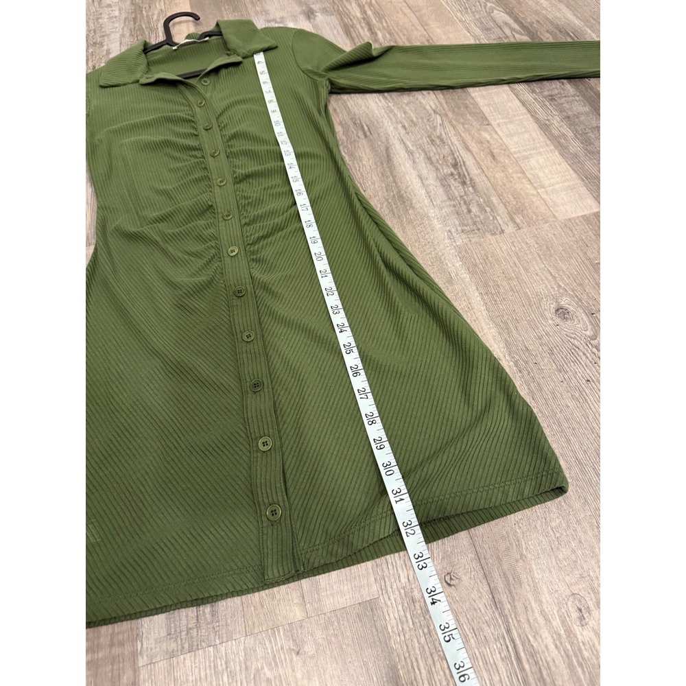 Reformation Amy Knit Green Ribbed Ruched Button Up Mini Dress Small - Picture 6 of 8
